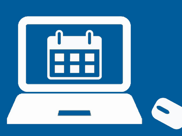 Grafische Darstellung eines Laptops auf blauem Grund mit einer Computermaus als Hinweis auf Terminbuchung via Samedi Grafische Darstellung eines Laptops auf blauem Grund mit einer Computermaus als Hinweis auf Terminbuchung via Samedi